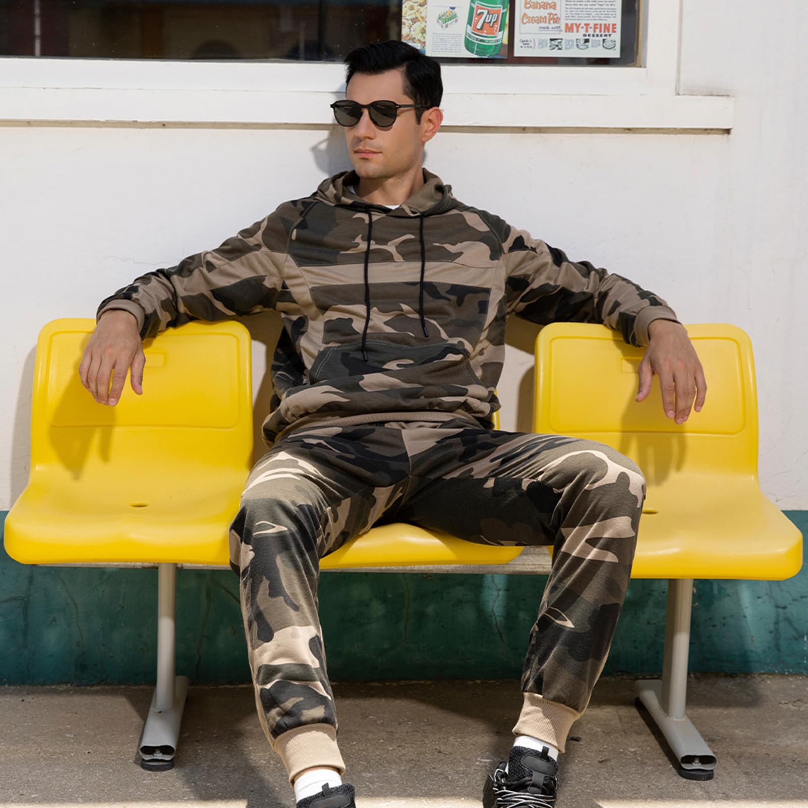 Hombre Conjunto de Chándal Camuflaje 2 Piezas Sudaderas con Capucha y Pantalones de Chándal Ropa Deportiva Informal