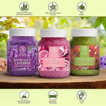Bath Salts Set 3x400g - Lavender - Rose - Eucalyptus - 100