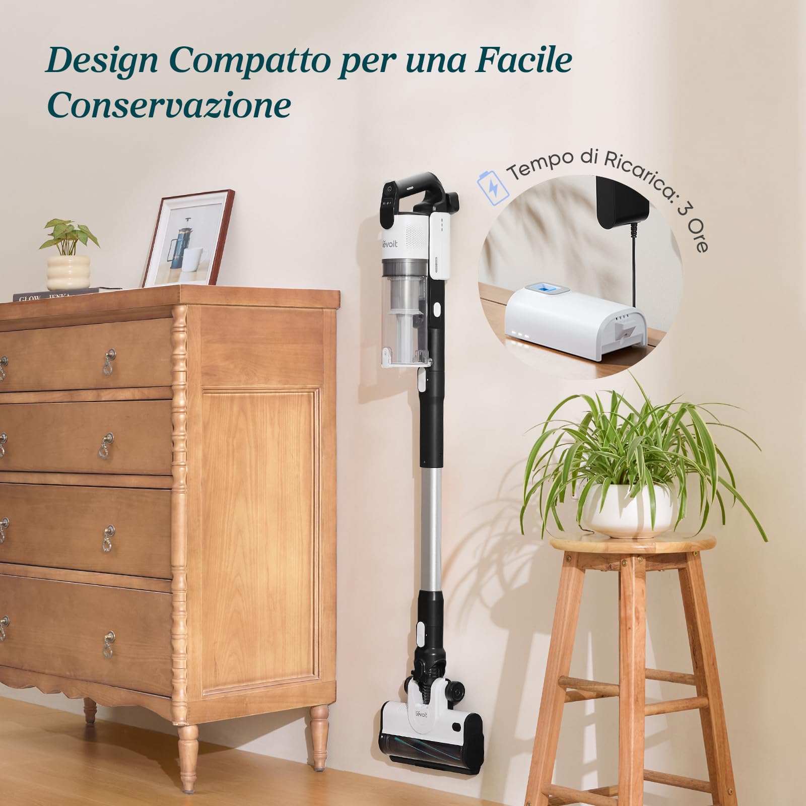 LEVOIT Aspirapolvere Senza Fili Antigroviglio e Leggero, Fino a 50 Minuti con 3 Modalità, Luce LED, Filtrazione a 99,9%, 4 in 1 Scopa Elettrica Senza Fili per Animali, Pavimento, Auto, 180W