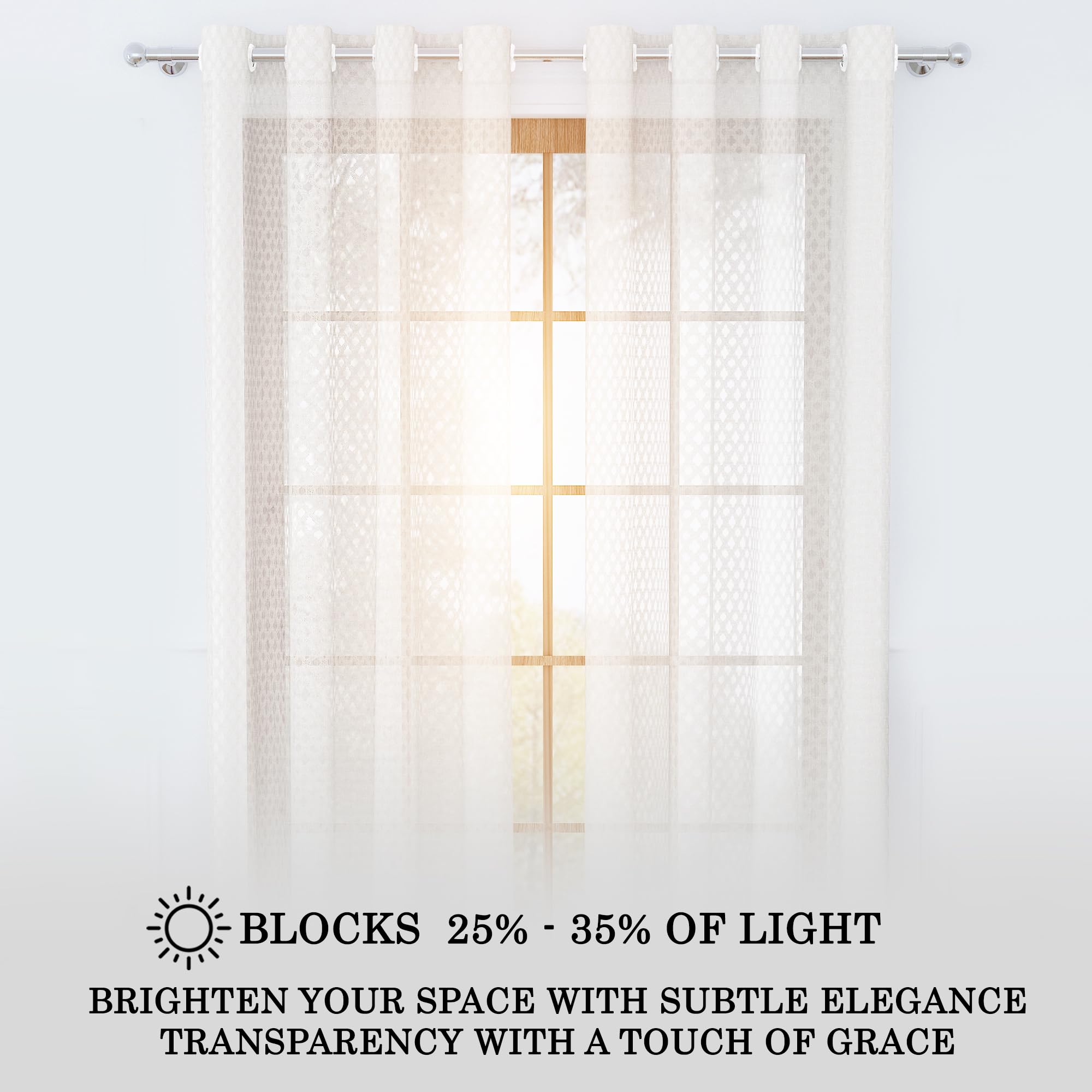 Story@Home Window Curtains 5 Feet Long Set of 2 | Diamond Printed | Semi Transparent Curtain | Net Curtains | Sheer Curtain for Living Room | (118 X 152 Cm, Off White) | Perfect for Home Decor 1