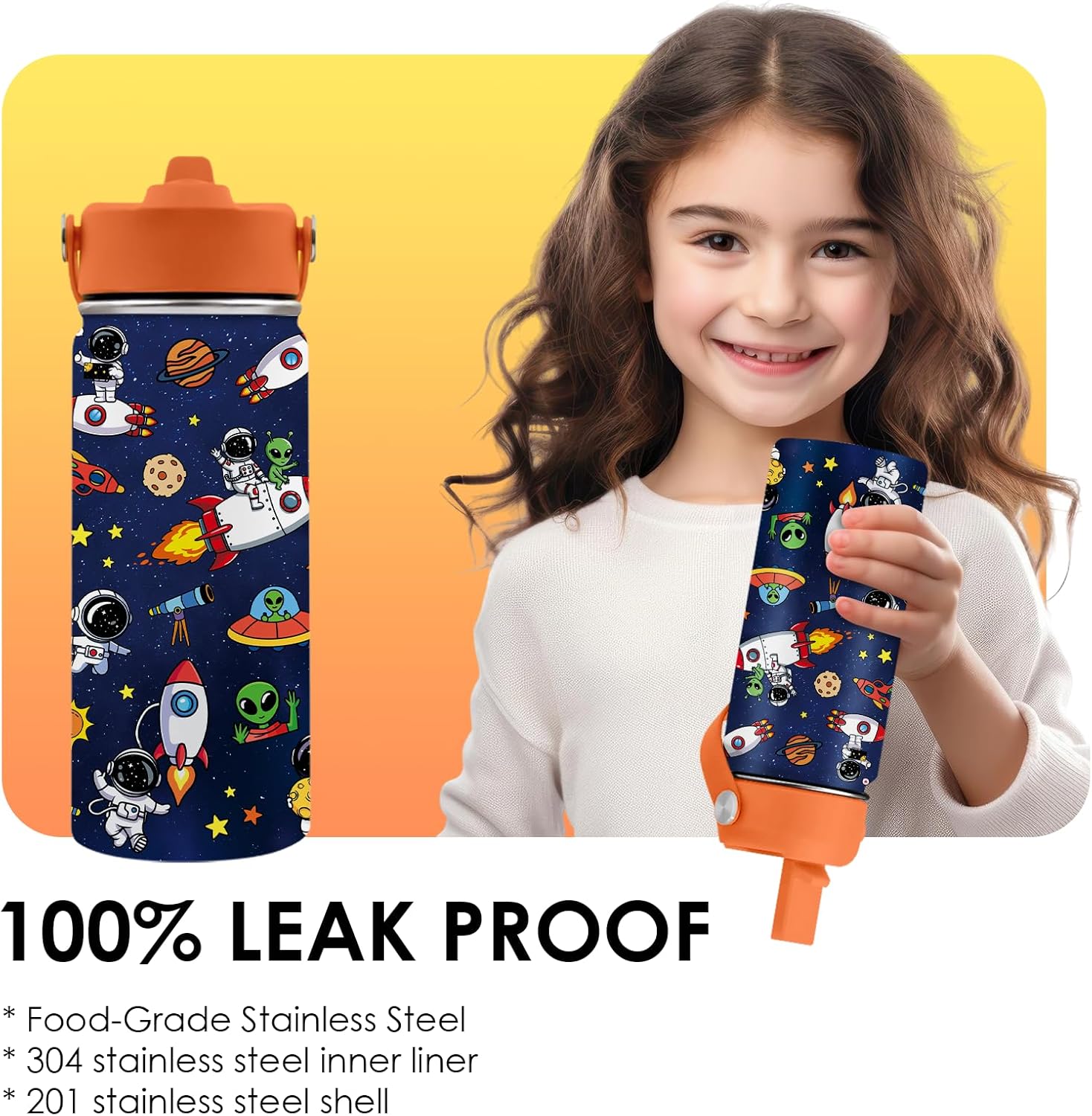 Space Astronomy Gifts for Kids - 16 Oz Kids Water Bottle with Straw Lid, Stainless Steel Insulated Tumbler, Leak Proof, BPA-Free, for Boys, School, Travel - Universe Children Birthday Gifts Cups(1pc) - Image 6