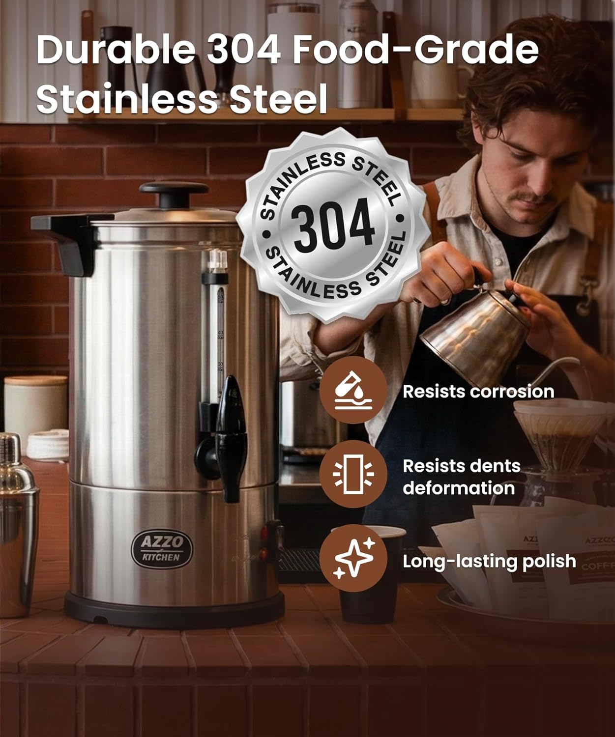 commercial coffee maker 50-cup large coffee urn with percolator coffee pot electric 8l stainless steel fast brew hot water dispenser for tea catering events home office easy cleaning 8l 50 cup silver