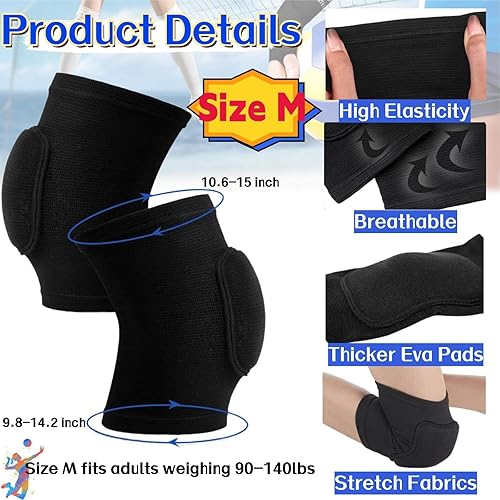 Miniatura 9 de Juego de 6 rodilleras de voleibol, accesorios de voleibol, mangas para brazos de voleibol con orificio para el pulgar, banda para el sudor,