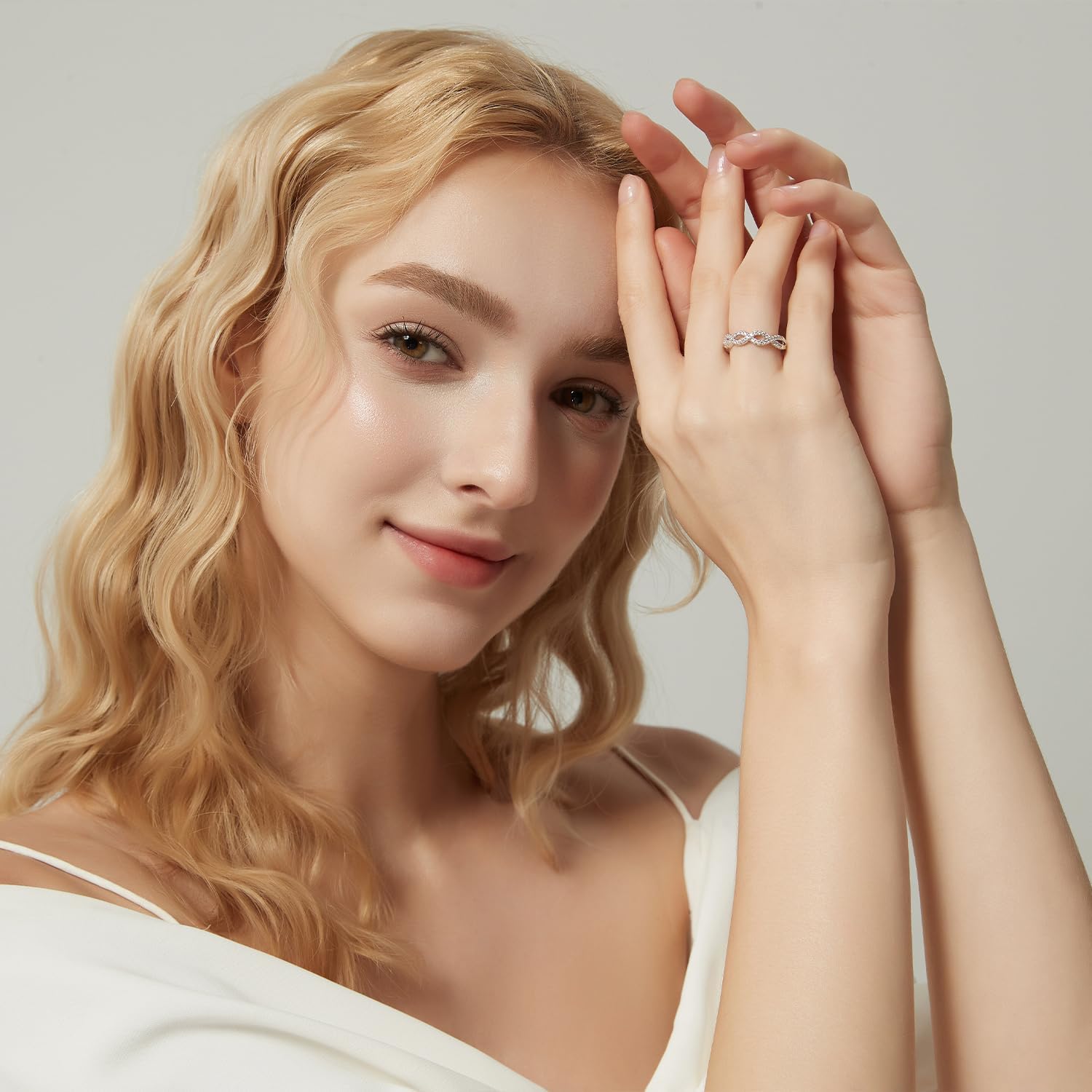 SHINYSO Wedding Bands for Women Infinity Stacking Ring Half Cubic Zirconia Eternity Engagement Ring Size 4-10 - Image 5