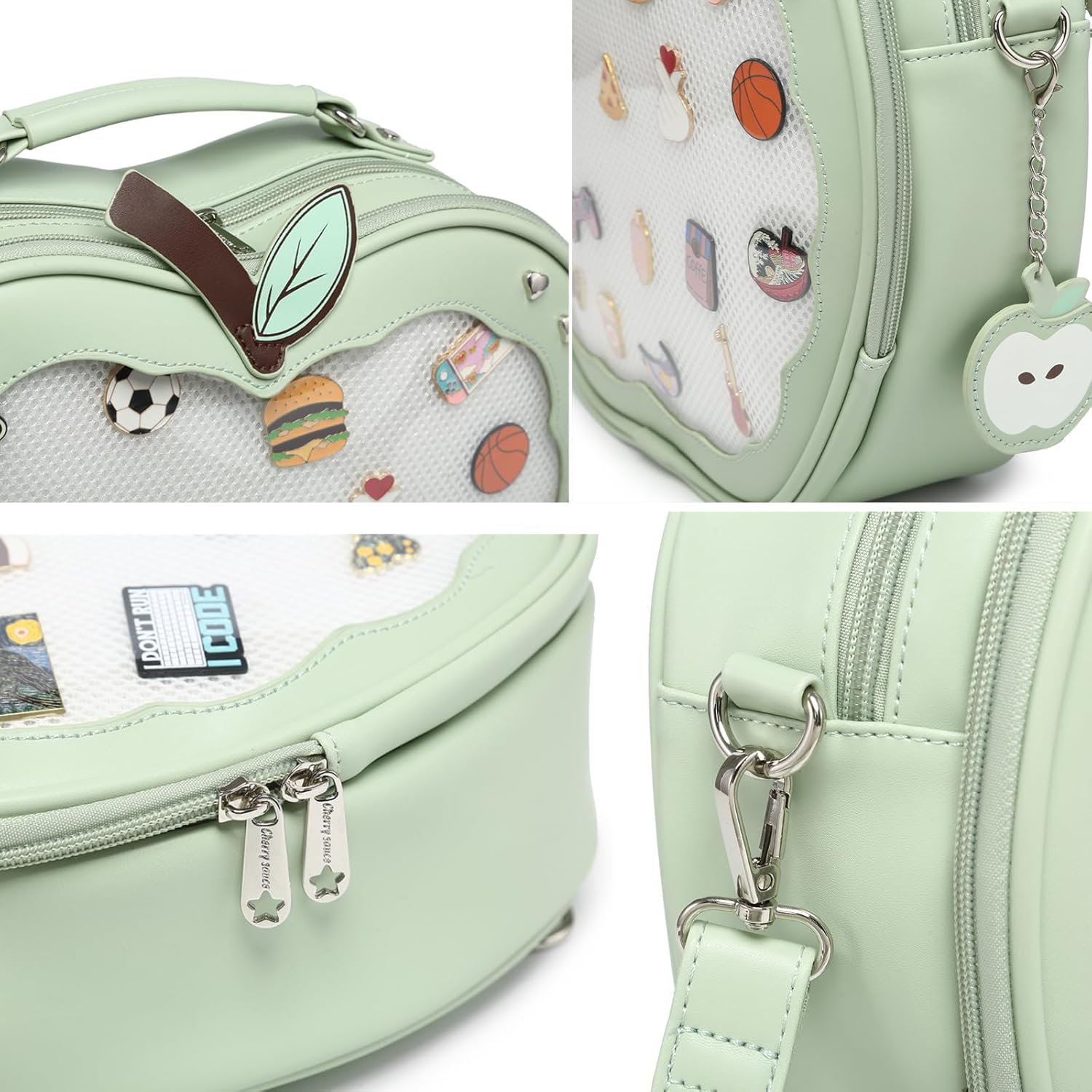 CHERRY SAUCE Cute Red Apple Ita Bag Kawaii Pin Display Purse Backpack Crossbody Shoulder Bag - Image 6