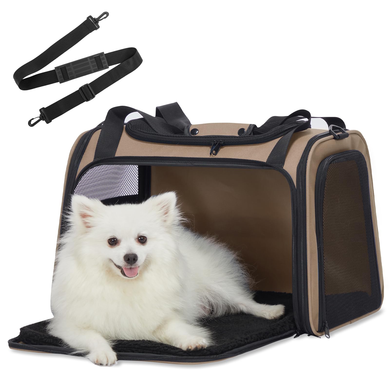 PETSFIT Soft-Sided Cat Carrier for Medium Cats up to 25 lbs, Foldable Pet Travel Bag with Washable Mat, Multiple Entry, Ventilated, for Car Trips &