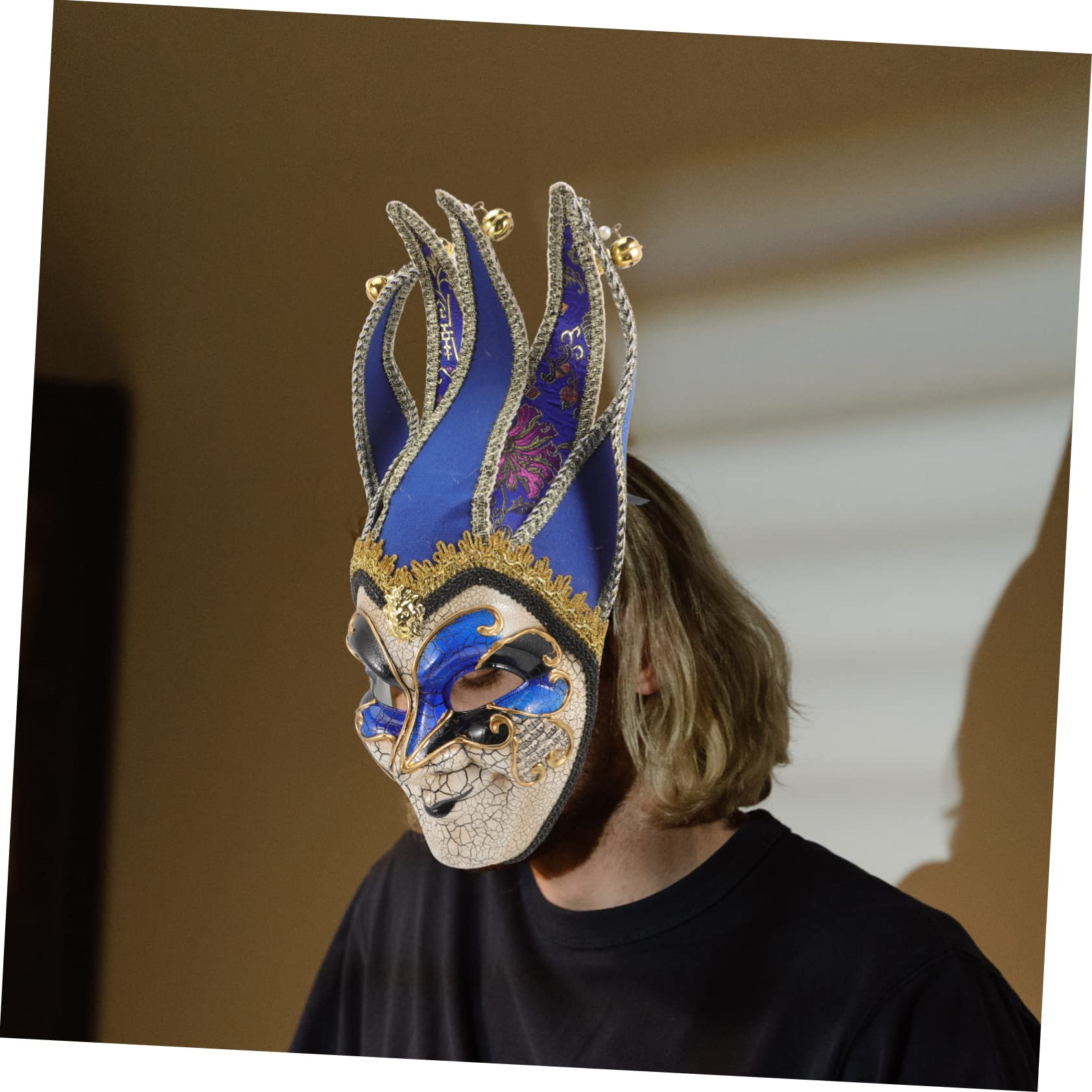 COLLBATH Maschera Uomo Effetto Crepato in Ps Leggera e Sicura Corda per Feste di Halloween e Carnevale Design Full Face Motivo Delicato Blu