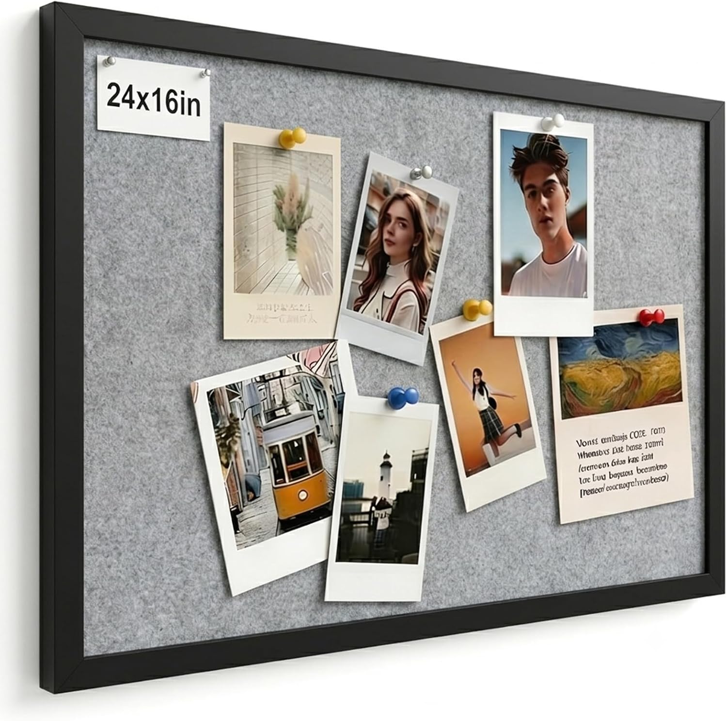 Large Felt Bulletin Board 24" x 16" with 30 Push Pins, Deep Camel Framed Pin Board, Decorative Soft Felt Cork Board for Home Office, School Classroom & Kitchen Wall Decor (Black, 36" x 24")
