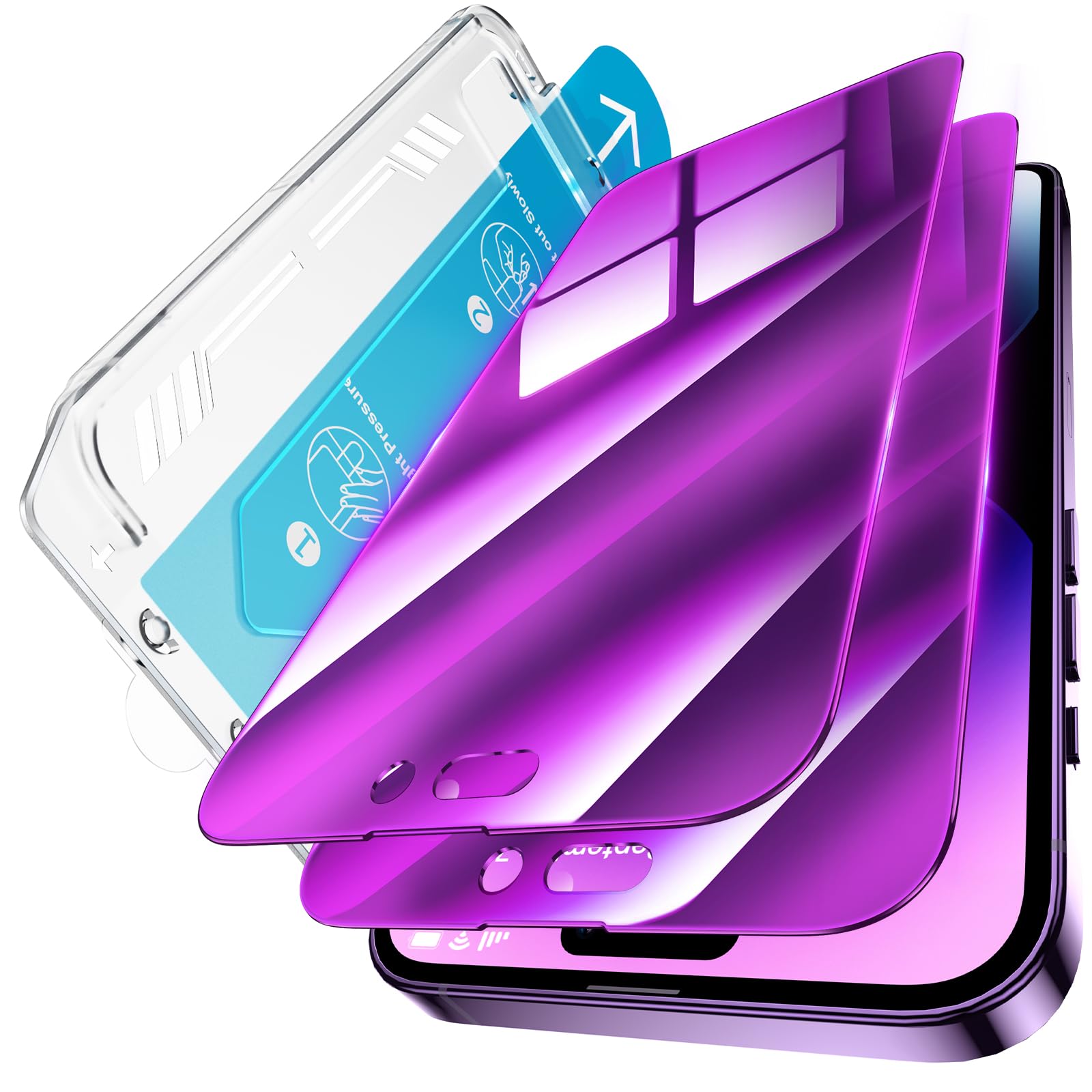 UniqueMe for iPhone 14 Pro Max Privacy Screen Protector, [Automatic Sticking] 9H Full Coverage Screen Tempered Glass Anti-Spy Bubble Free Case Friendly 6.7 inch - 2 Pack Purple Cool Color