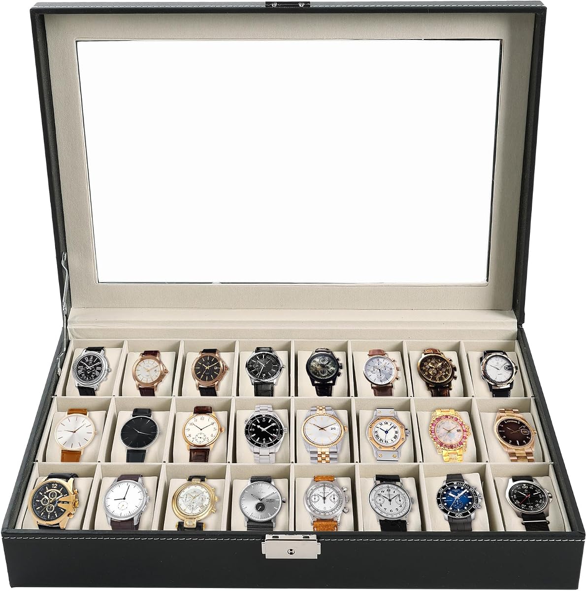 AMGSH Watch Box 24 Slots Watch Case | Elegant Portable Black Watch Collection Box Case jewelry Men & Women