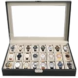 AMGSH Watch Box 24 Slot Elegant Portable Black Watch Collection Box Case jewelry Men & Women