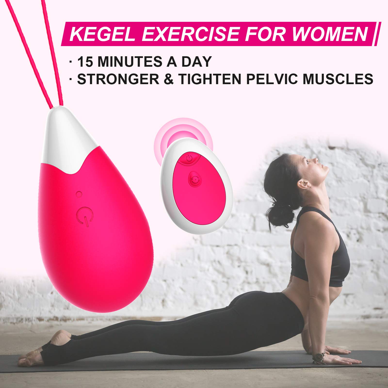 Boule de Geisha, Masseur Feminin Exerciseur Renforcer Portable Silicone Sans Fil 10 Modes, Souple et Étanche avec Télécommande pour Femme Renforcer les Muscle Plancher Pelvien (Rosa)