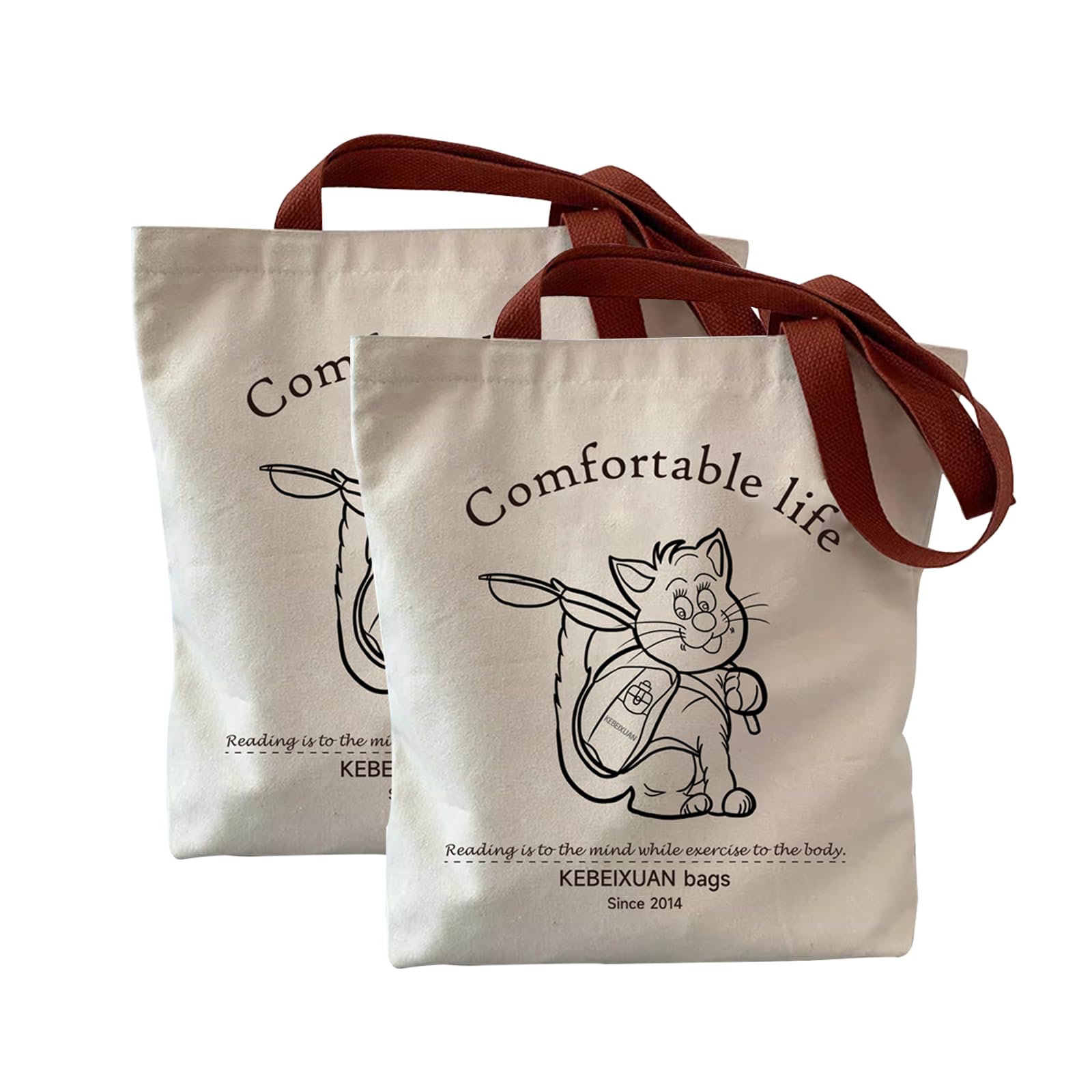 KEBEIXUAN2 Pack of Reusable Canvas Tote Bags Inspired Cotton Gift Bags Aesthetic Casual Bag Shopping Book Bag Multi-Purpose