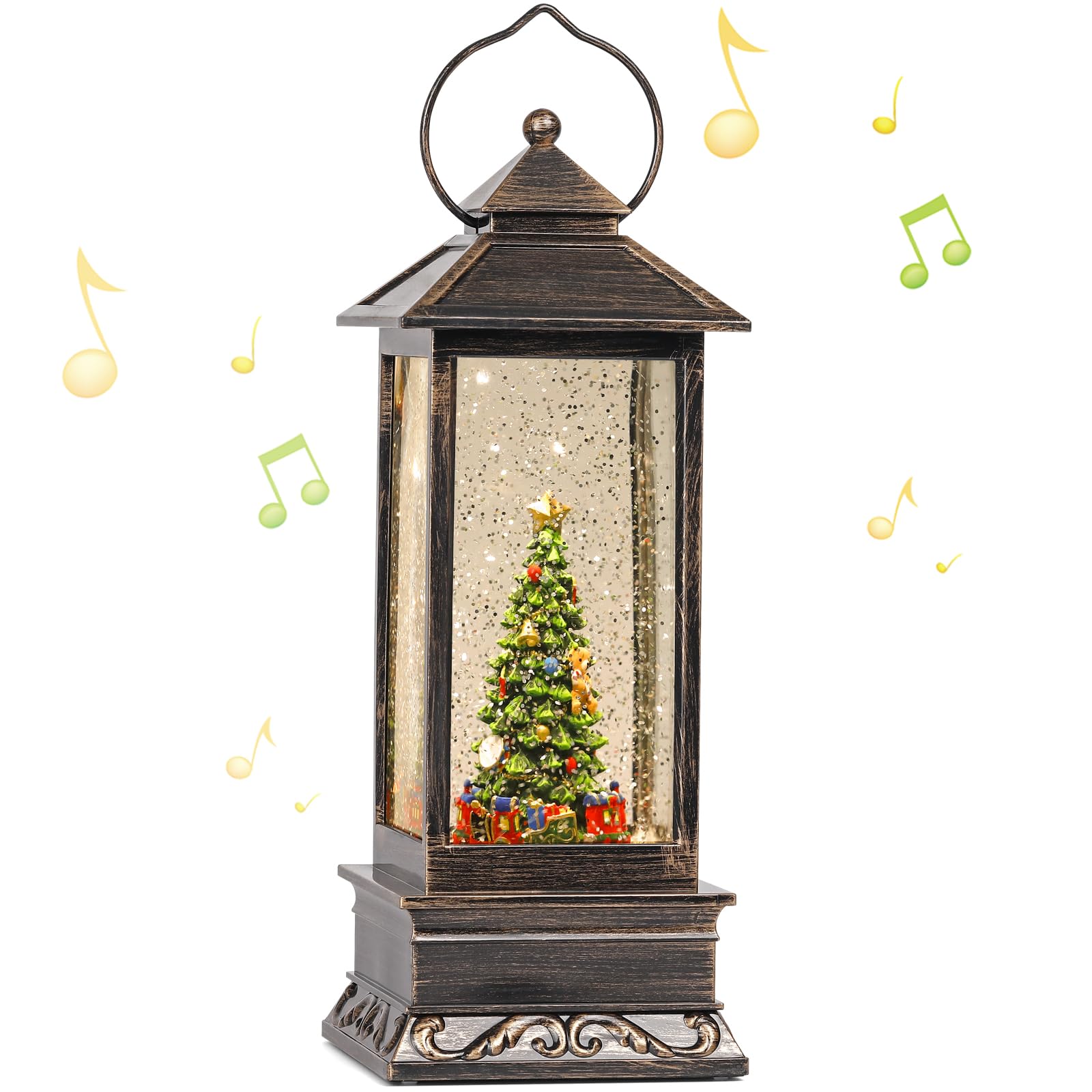 Christmas Snow Globe, Christmas Tree Scene Snow Globes,Glittering Lantern with Timer, Snow Globe Lantern USB or Battery Powered for Desktop Ornament, Christmas Decoration and Gifts