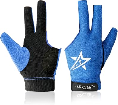 KONLLEN Breathable Billiards Gloves, Left/Right Hand | Three-finger design, mesh palm, adjustable wrist strap, secure grip for pool and snooker