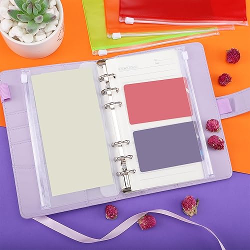 Miniatura 12 de Zonon Carpetas A6 con cremallera, 12 unidades, bolsillos con 6 agujeros, carpeta de presupuesto con sobres para efectivo, bolsa de hojas sueltas