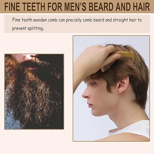 Miniatura 7 de Paquete de 2 peines de madera, peine de dientes anchos para cabello ondulado, dientes finos para barba y cabello fino, sándalo verde