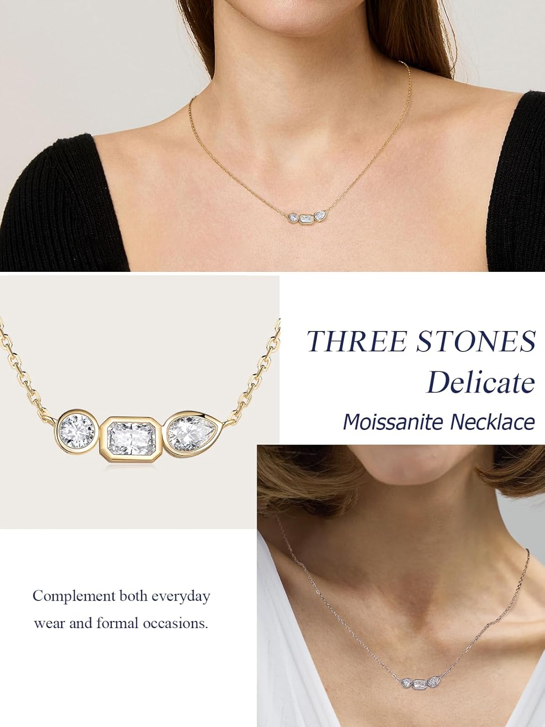 CYW Moissanite/Ruby/Sapphire/Emerald Dainty Pendant Necklace for Women, Novelty Design, Really Authentic Solid 925 Sterling Silver, 16"/18"/20" Adjustable, Birthday Anniversary Valentines Gift