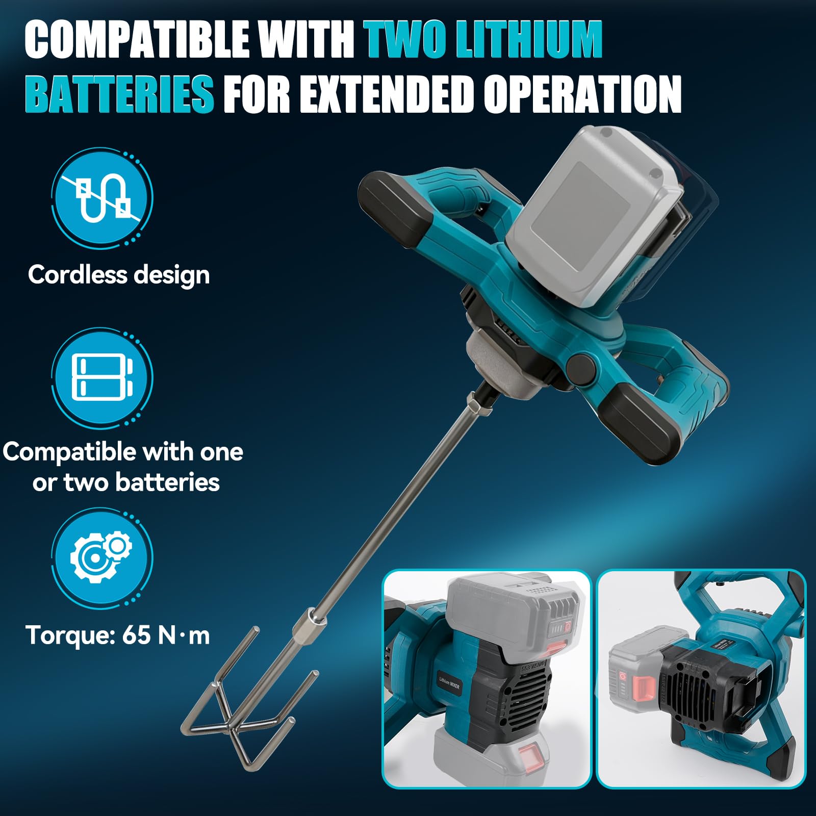 Mezclador de cemento inalámbrico para batería Makita de 18 V, mezclador de paleta sin escobillas, mezclador de mortero de pintura de 6 velocidades, máximo 680 RPM, agitador eléctrico de hormigón para