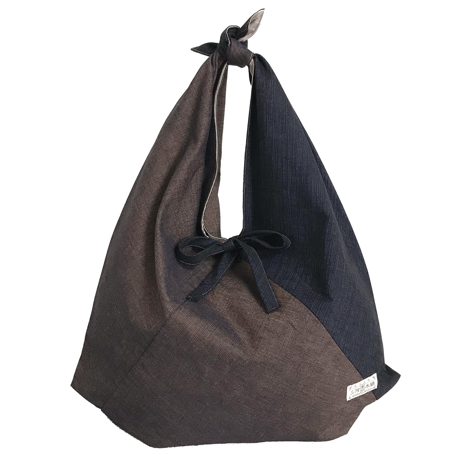 Nagominosato Mikawa Cotton Azuma Bag, Eco Bag, Japanese Pattern, Foldable, Compact, Furoshiki, Yukata, Kimono, Shoulder Bag, navy X brown : Clothing, Shoes & Jewelry