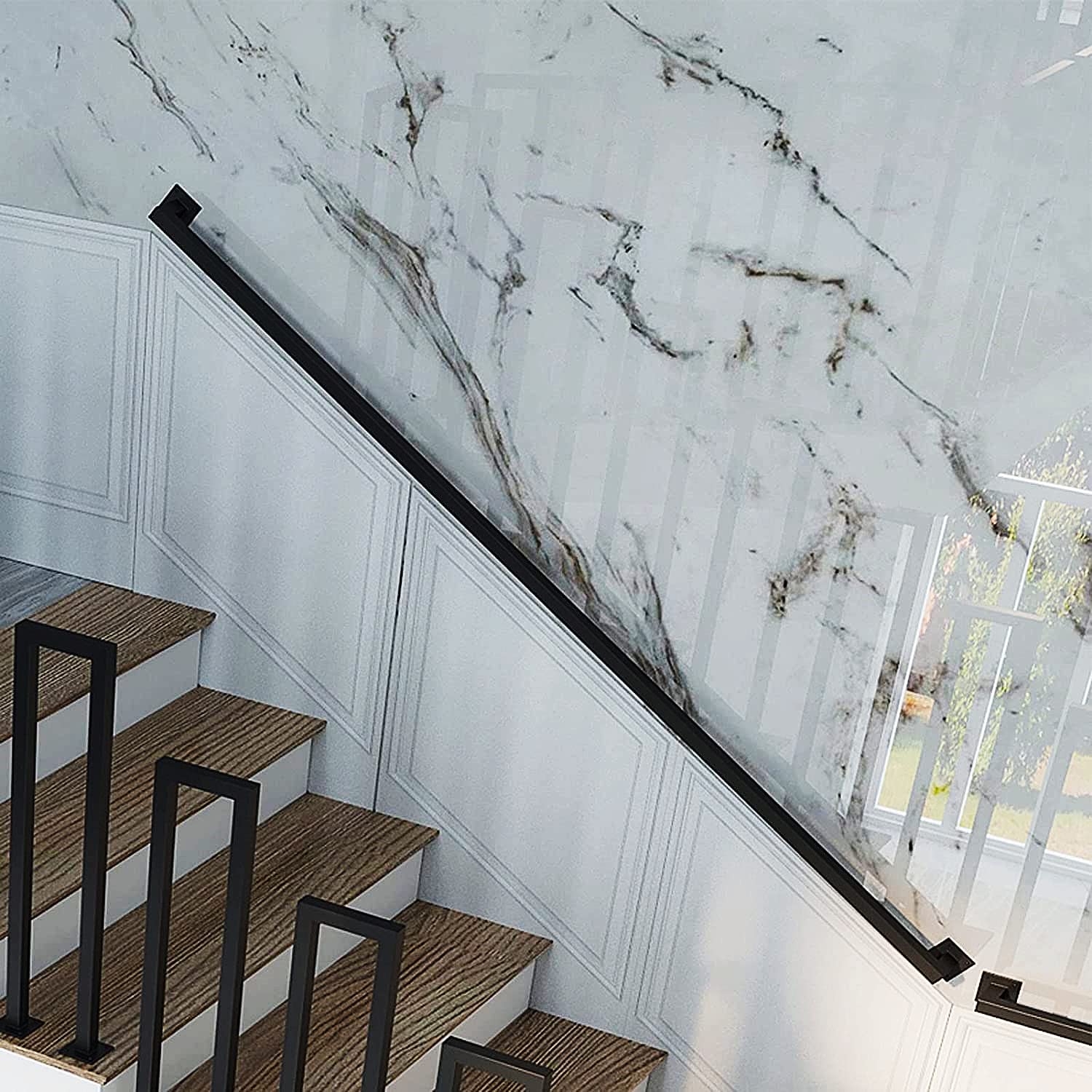 Treppe aus verzinktem Stahl, schwarz, 80 cm, mit einfacher Wandhalterung, für Innen- und Außenbereich, Haus/Gewerbeflächen