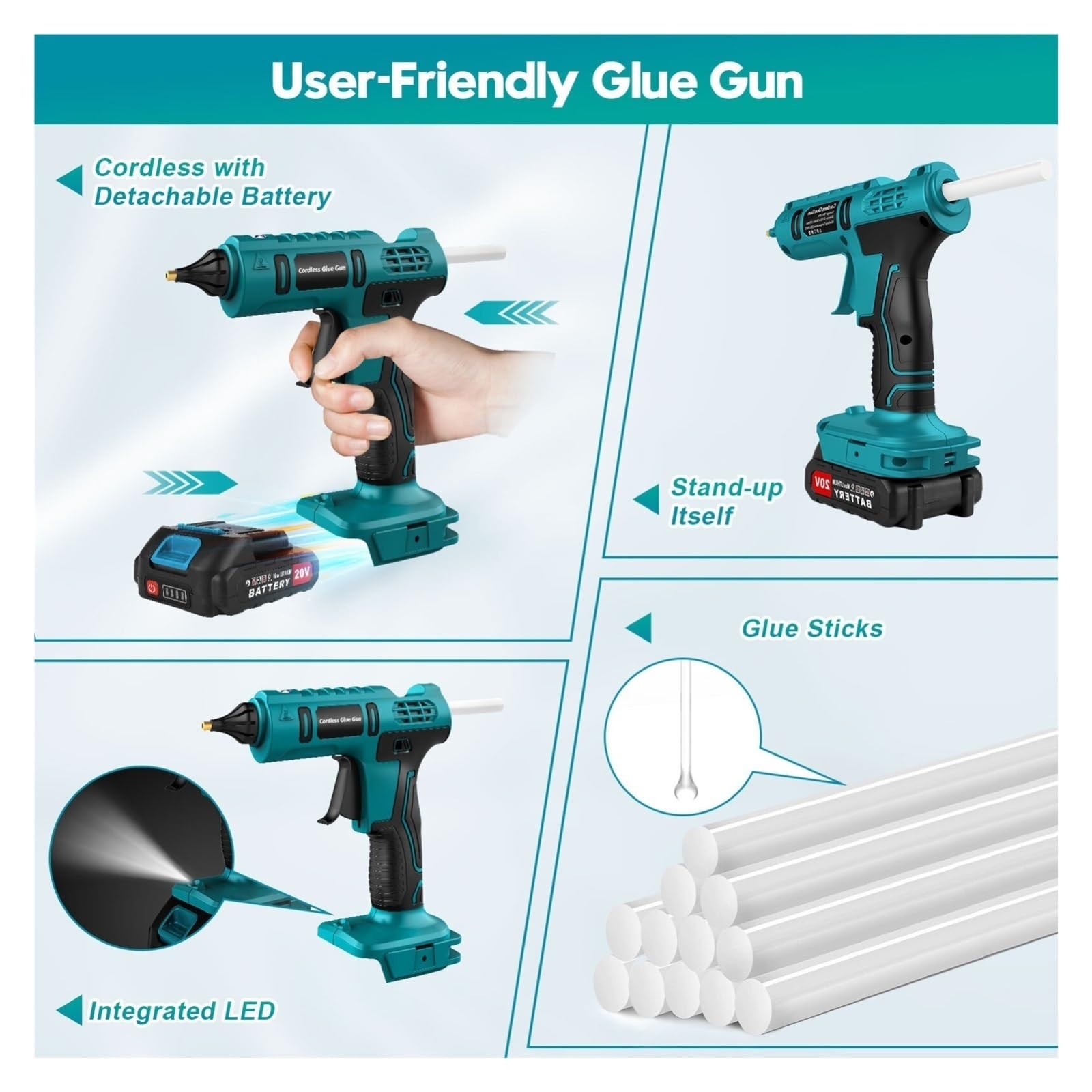 18-21V Full Size Cordless Elettrico Pistola For Colla A Caldo Hot Melt Saldatura Ad Aria Calda Anti Scottatura Ugello For La Casa Artigianato FAI DA TE Rapido Affidabile Incollaggio Flusso