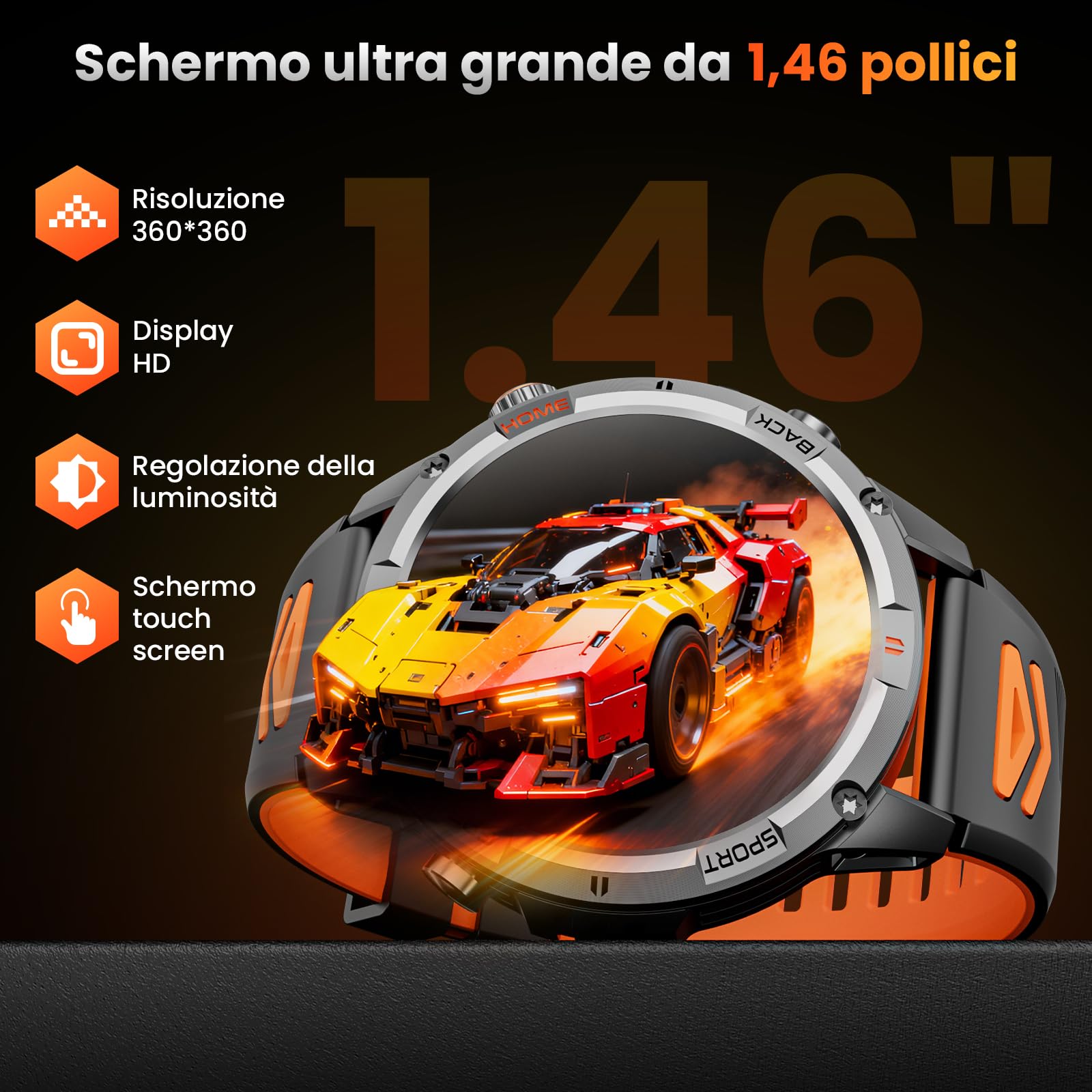 Smartwatch Uomo Militare, 1,46" HD Orologio GPS con LED Torcia, Bussola,100+ Modalità Sportive Smart Watch, Monitoraggio della Salute,Impermeabile IP68, Chiamate Bluetooth per Android iOS