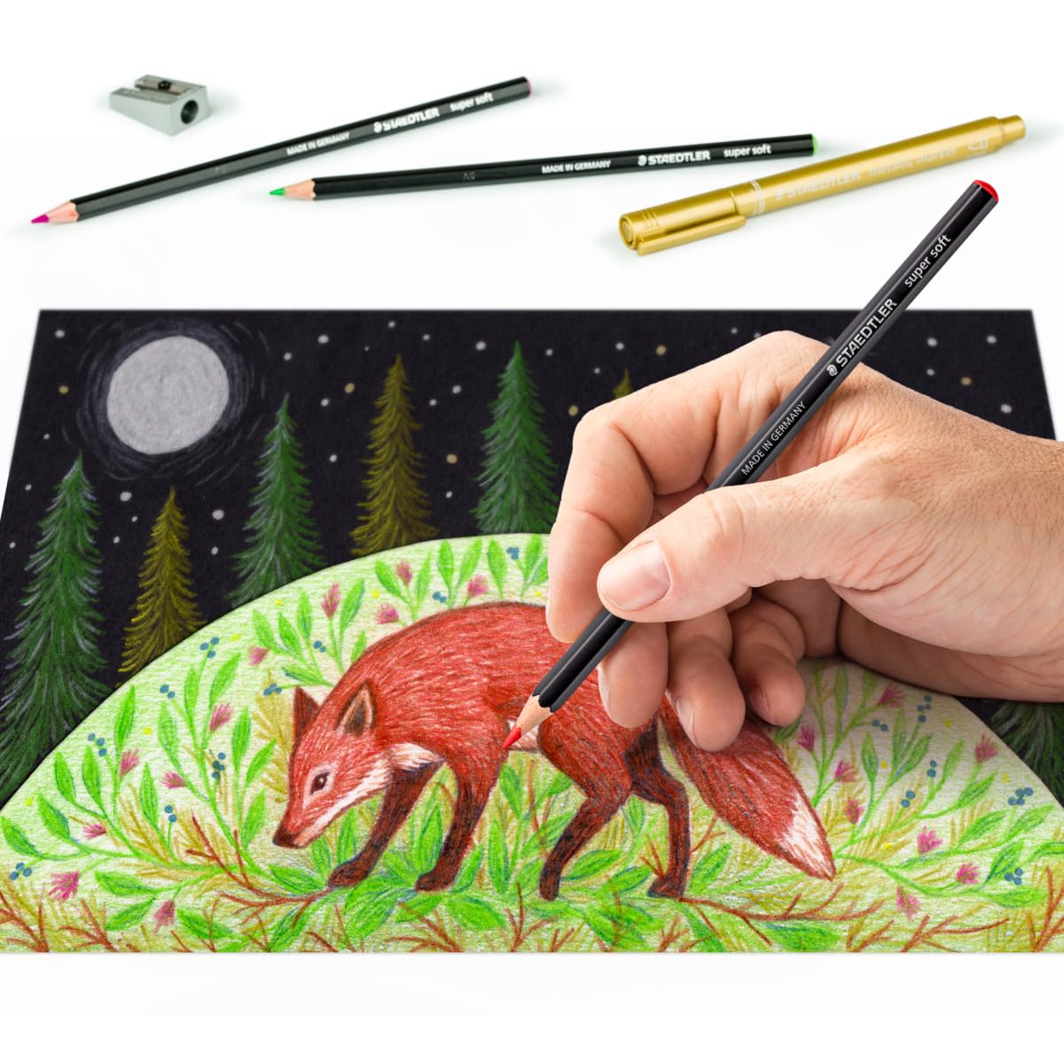 STAEDTLER Design Journey Black & White Set of Soft Coloured Pencils, Metallic Markers and Sharpener 2