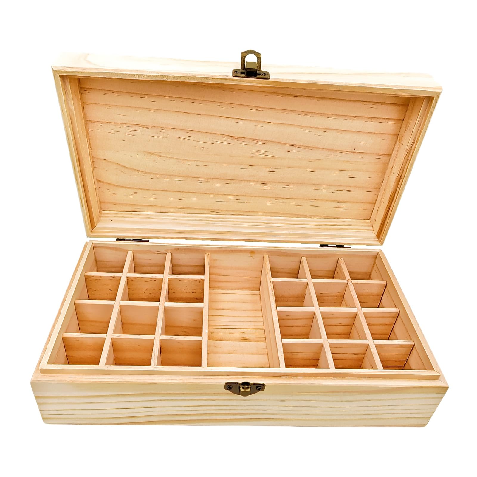 Anktily Unfinished Wooden Storage Organizer Box with Lid/25 Compartments, 27.5 x 15.2 x 8.5 cm Unpainted Wood Case Box for Small Keepsakes, Jewellery, Tea Bag Holder Case โ image 1