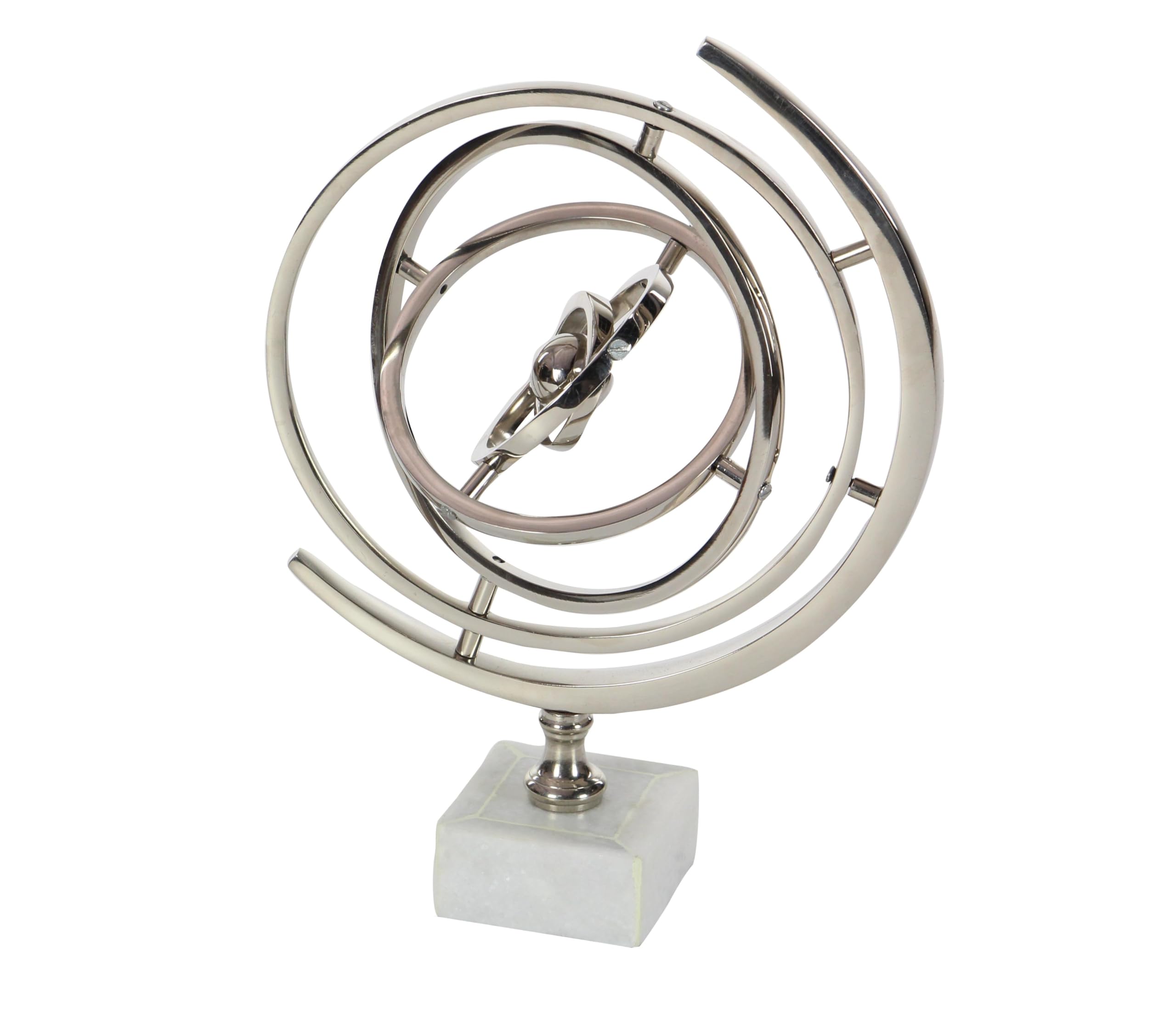 Deco 79 Armillary Sphere Sculpture with Ceramic Base, Aluminum, Silver, 10" x 7" x 13"