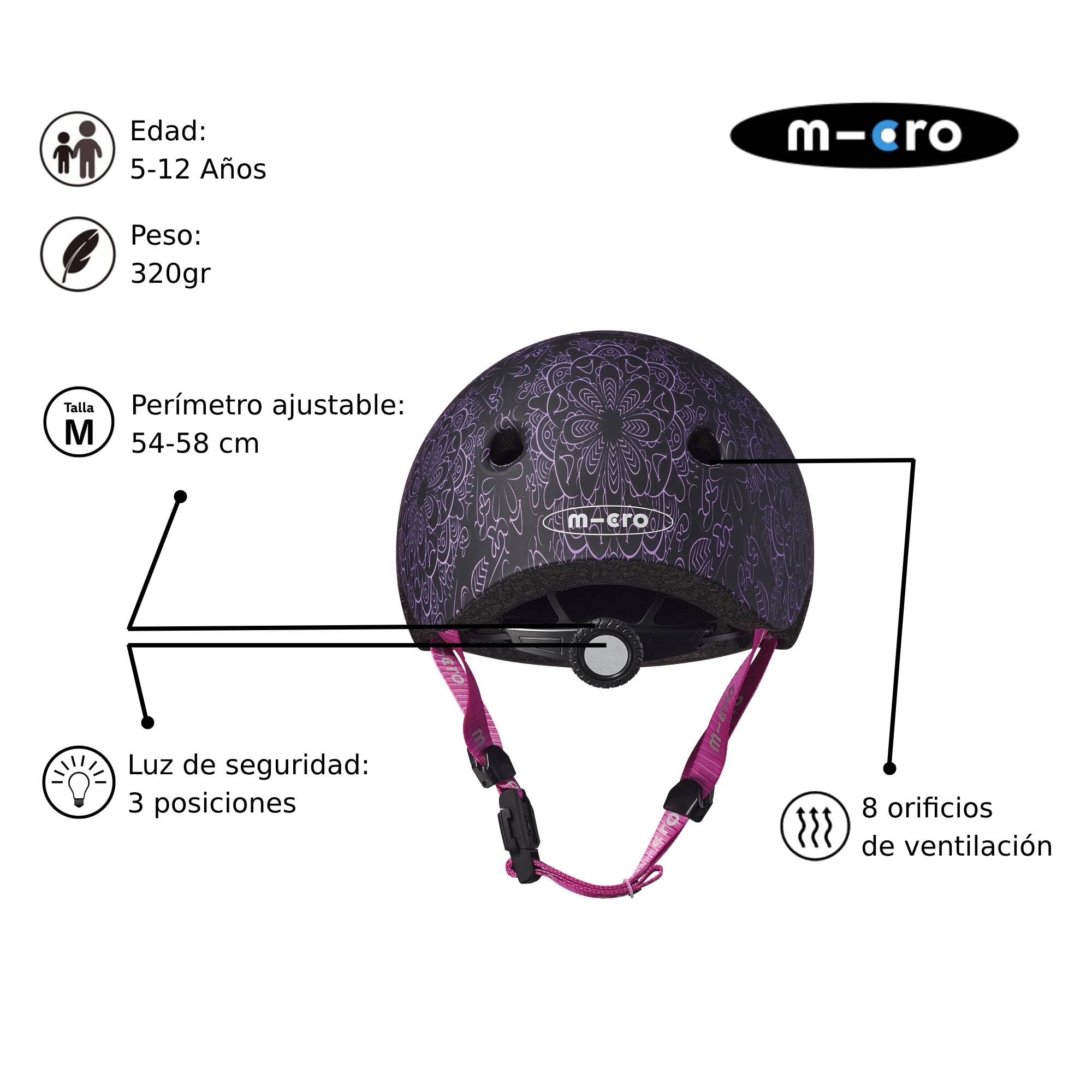 Micro® | Casco Infantil para Patinete o Bicicleta | Luz Trasera de Seguridad 3 Posiciones | Ultraligero 250 Gramos | Cierre Magnético | Niños y Niñas