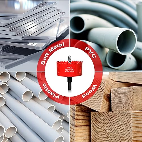 Vista 5 de Sierra perforadora de 2 3/4" (70 mm) para madera y plástico, broca de núcleo de cortador de agujeros bimetálico HSS para paneles de yeso, tableros