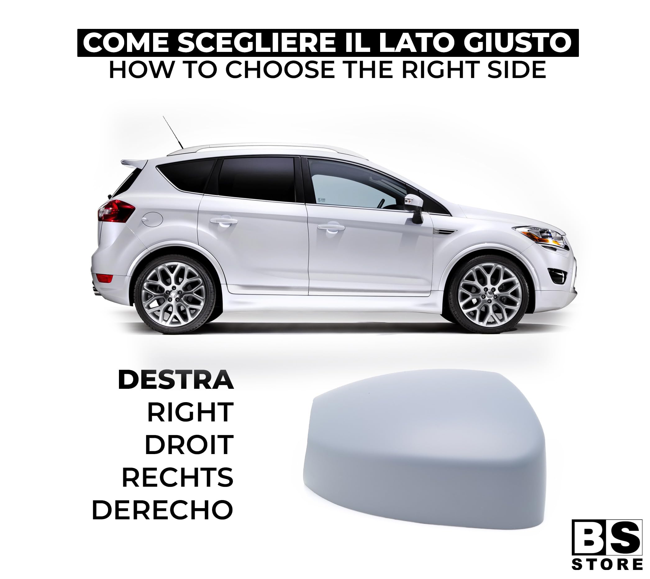 BSSTORE Calotta Specchietto Retrovisore da Verniciare con Primer per S-Max, C-Max, Kuga Mk1, Galaxy Mk2 (Destra - Lato Passeggero)