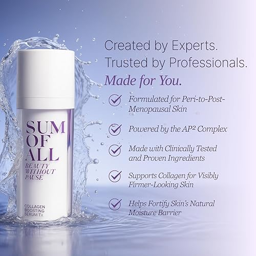 Miniatura 4 de SUM OF ALL Suero potenciador de colágeno Tx para la cara con péptidos veganos, hidratante, reafirmante y reafirmante de la piel, sin fragancia,