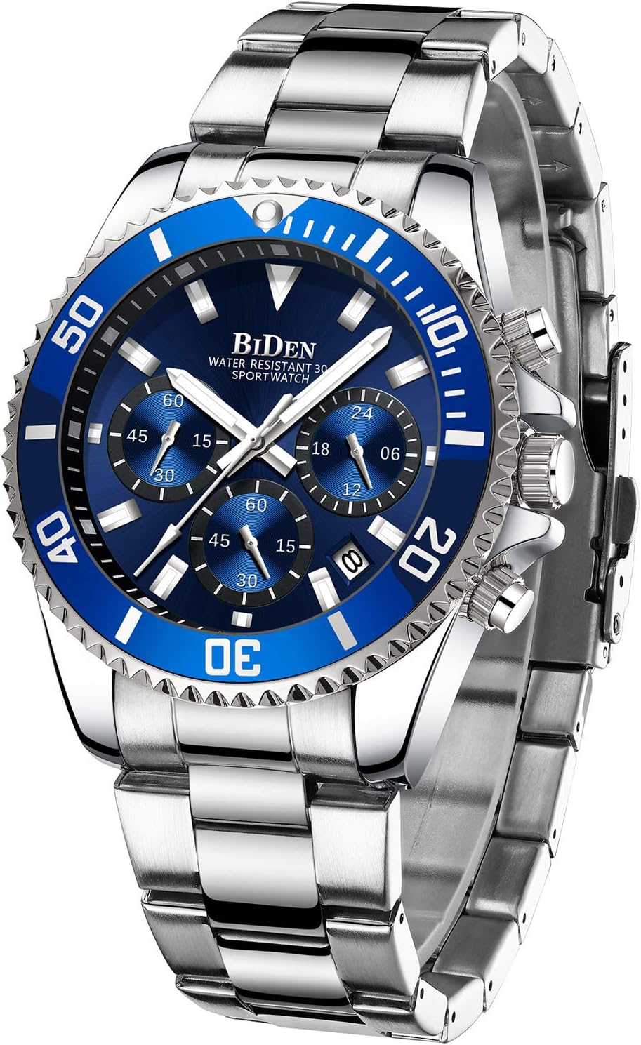Mens Watches Chronograph Stainless Steel Waterproof Date Analog Quartz Watch Business Casual Fashion Wrist Watches for Men, Gold D, Quartz Watch,Chronograph