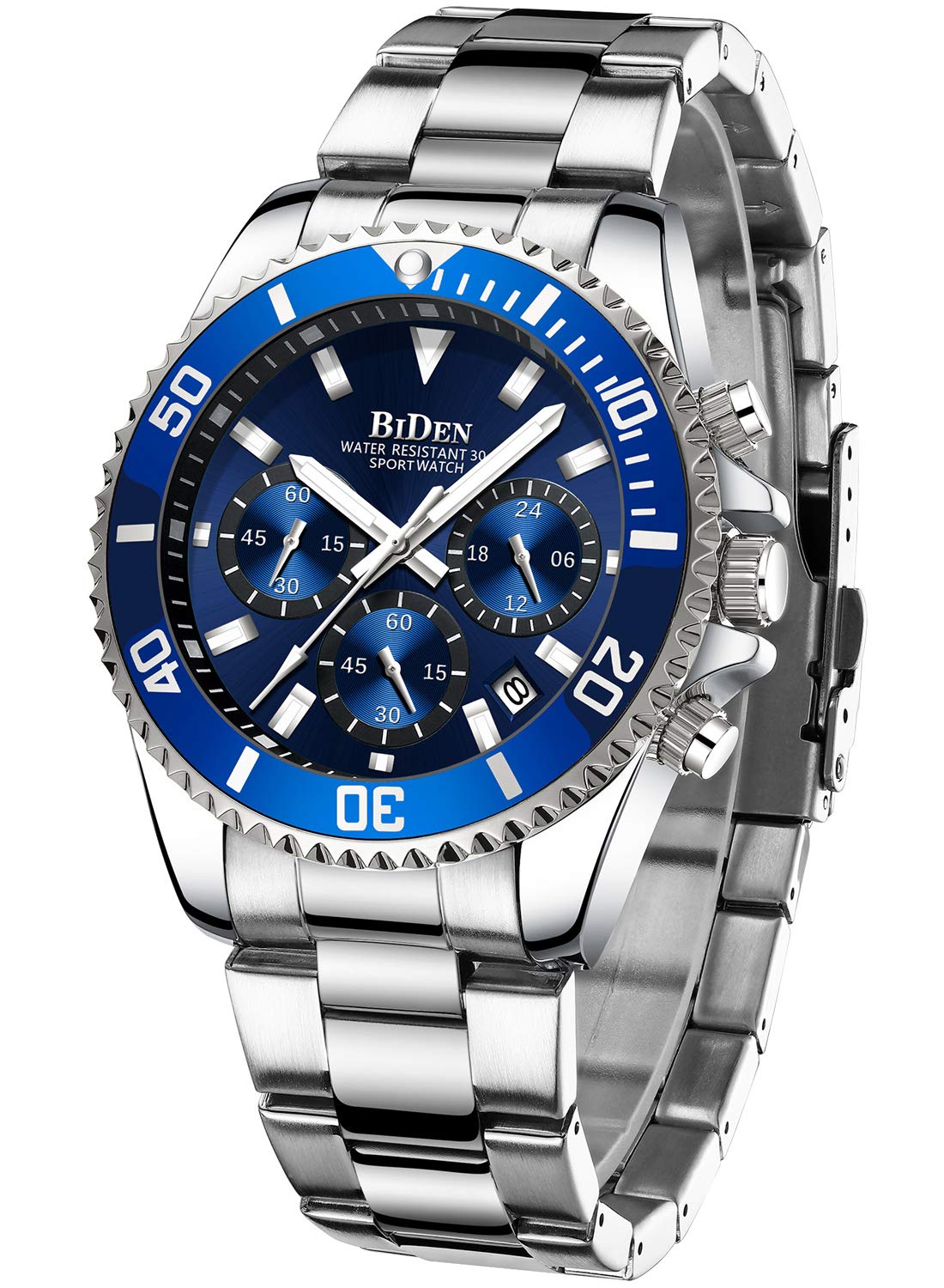 Biden BIDEN-0163 Montre à Quartz analogique pour Homme avec Bracelet en Acier Inoxydable