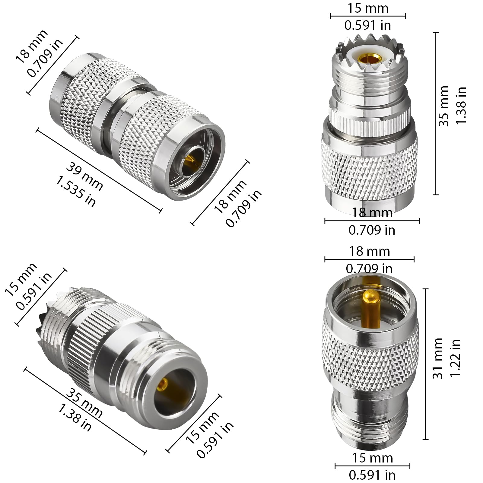 4 Pezzi di connettori coassiali RF N a UHF Adattatore Kit N Maschio/Femmina a UHF maschio PL-259 SO-239 Adattatore antenna per SWR, CCTV, applicazioni a microonde
