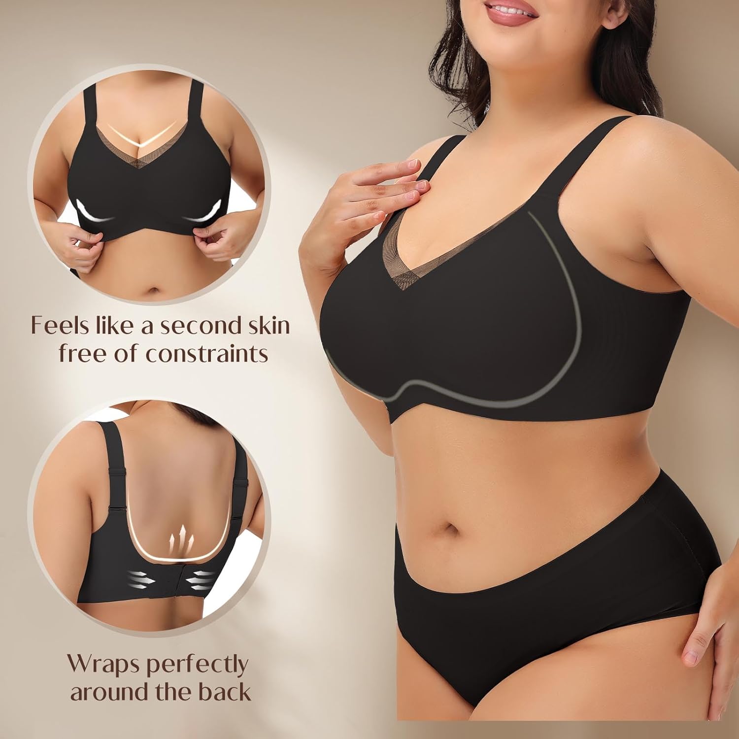 Wireless Comfy Bra for Women, V Mesh Full Coverage T-Shirt Bra Supportive Bralette No Underwire Seamless Sports Bras - Image 2