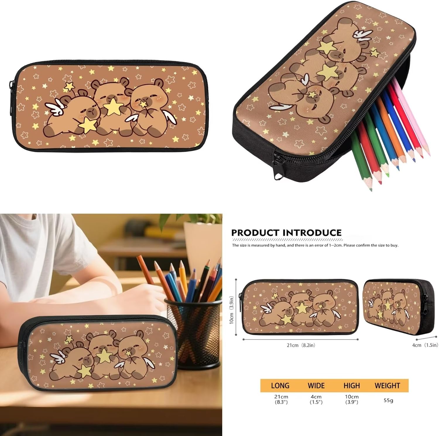 WELLFLYHOM Capybara Stars Bookbag for Girls 8-12 4 PCS School Backpack Set Kids Book Bag with Lunch Box Pencil Case Water Bottle Sleeve Back to School Supplies Gift for Kids image 5