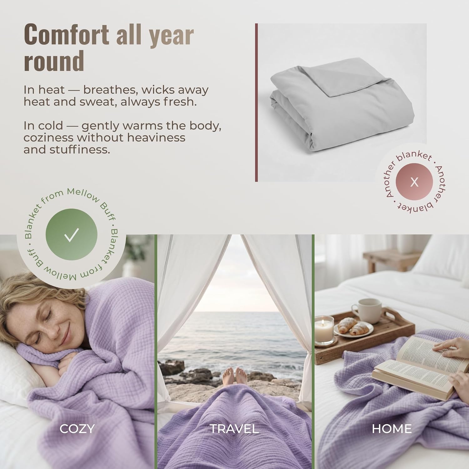 4-Layer Muslin Cotton Bed Blanket Twin Size (66 x 90 inches) – Soft, Breathable, Lightweight All-Season Gauze Blanket, Machine Washable – Lavender
