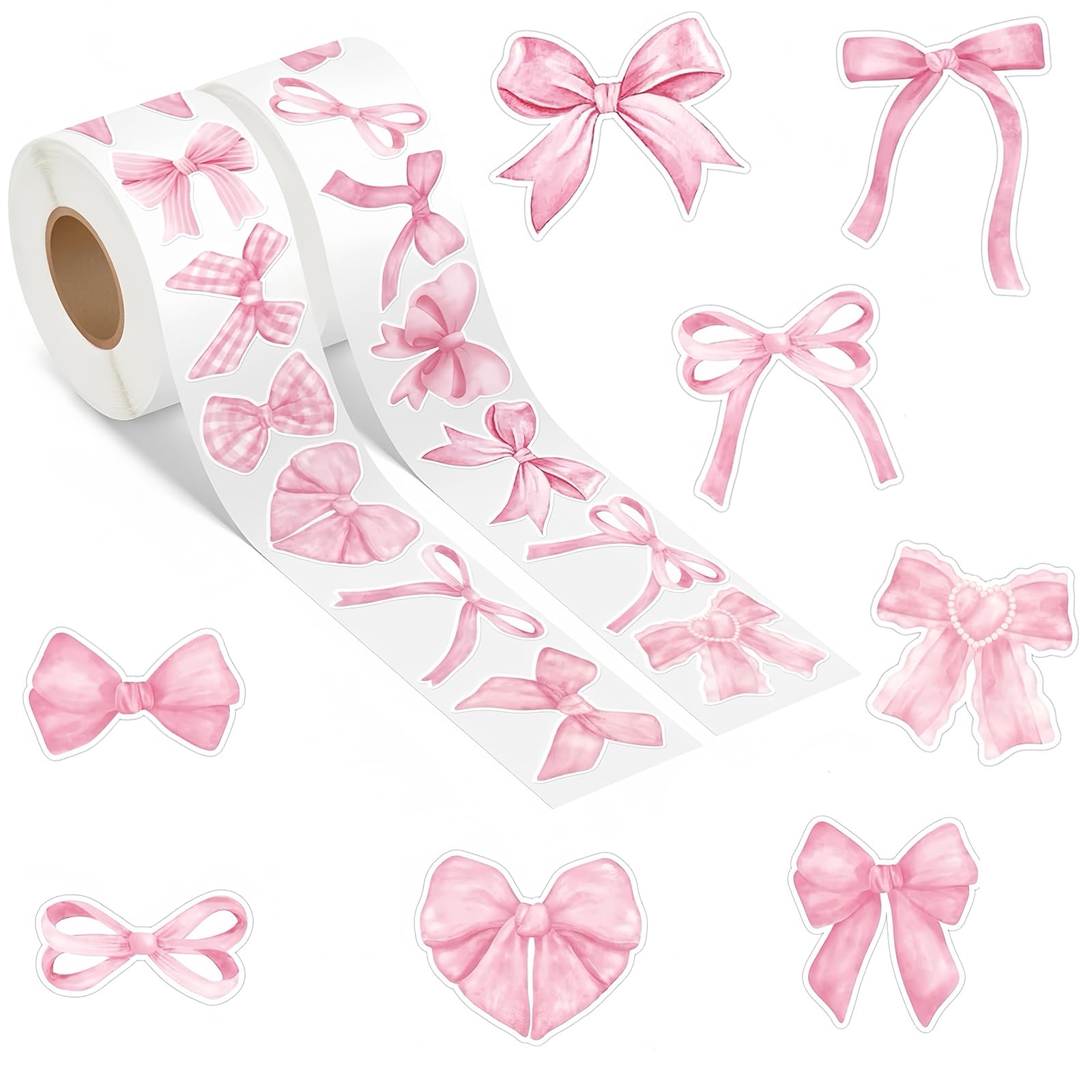 500pcs Round Pink Bowknot Stickers 4cm,Bows Stickers Roll Kids Pink Bowknot Round Self Adhesive Sticker for Card Making Sealing Envelopes Wrapping Presents Boy Girl Party Bow Sticker Decoration