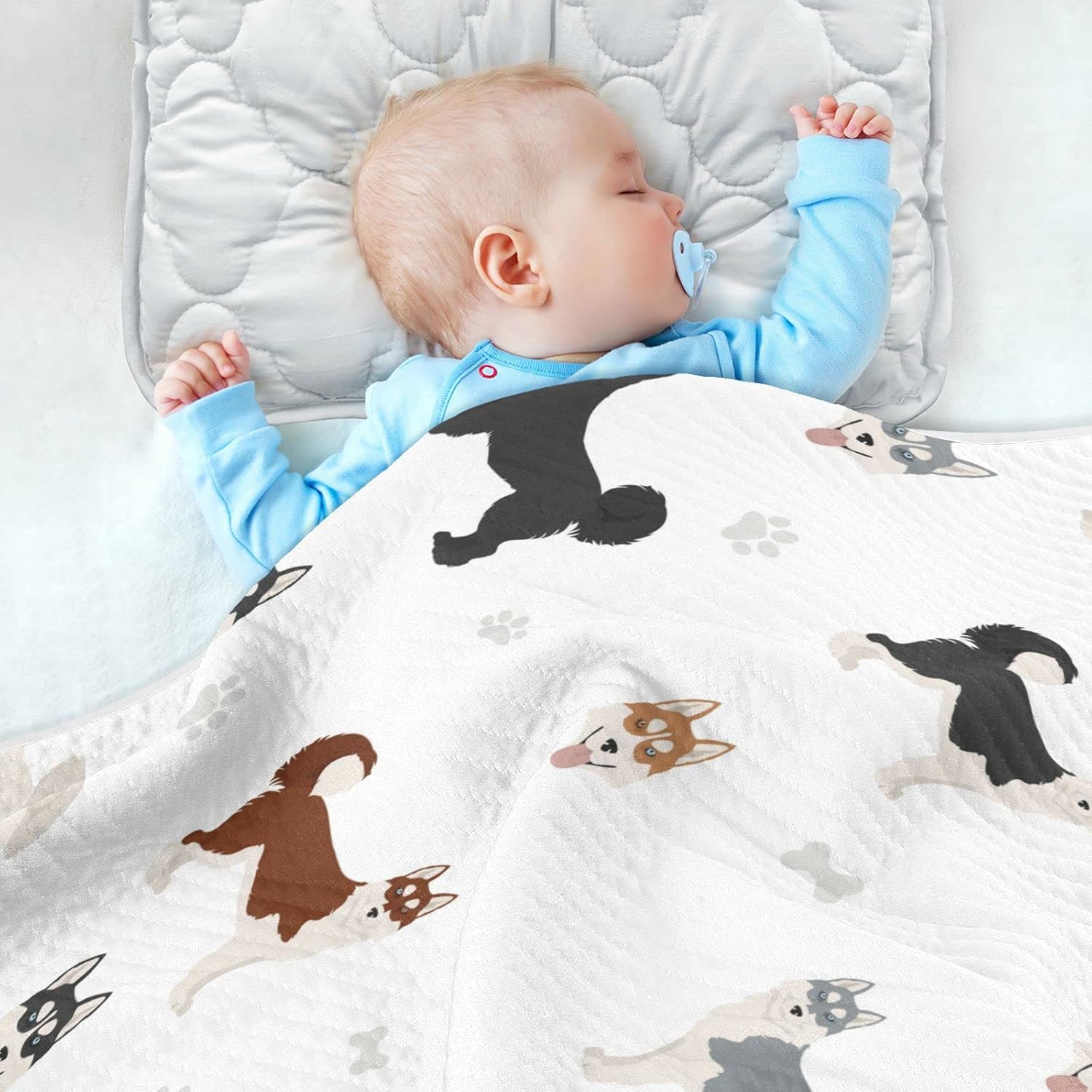 Swaddle Blanket Siberian Husky Dog Cotton Blanket for Infants, Receiving Blanket, Lightweight Soft Swaddling Blanket for Crib, Stroller, Nursery Blankets, Puppy, 30x40 in