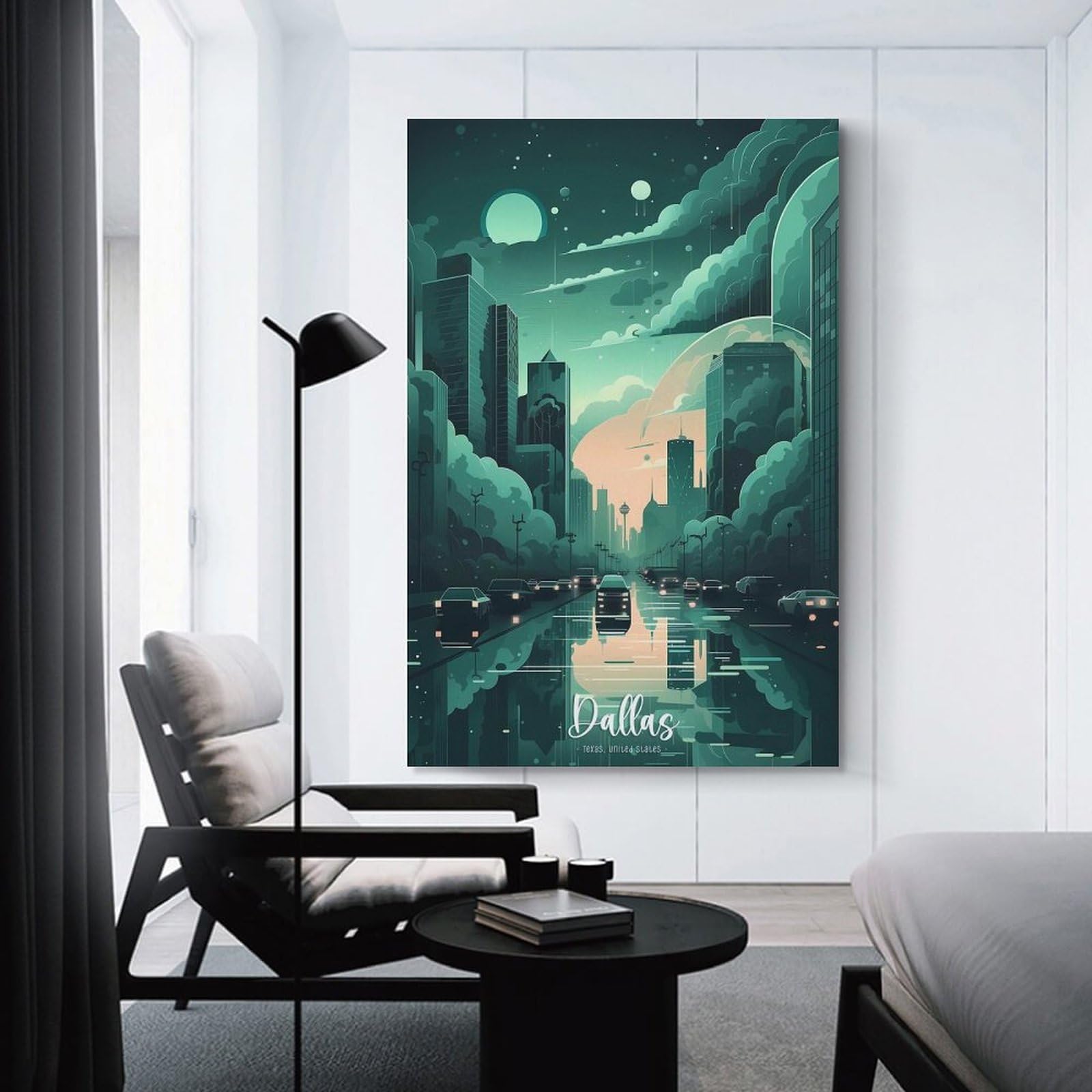 Junmoney Room Decor Wall Art Dallas Skyline Panorama, 24x36inch(60x90cm), for Living Room, Bedroom, Office Or Hallway, An Adaptable Decor Piece for Home Use