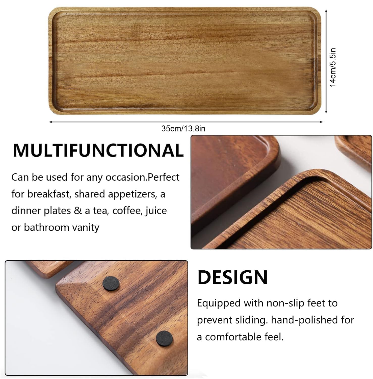 Lot de 3 plateaux de service et plateaux en bois d'acacia naturel de 35 cm pour charcuterie, planche à fromage