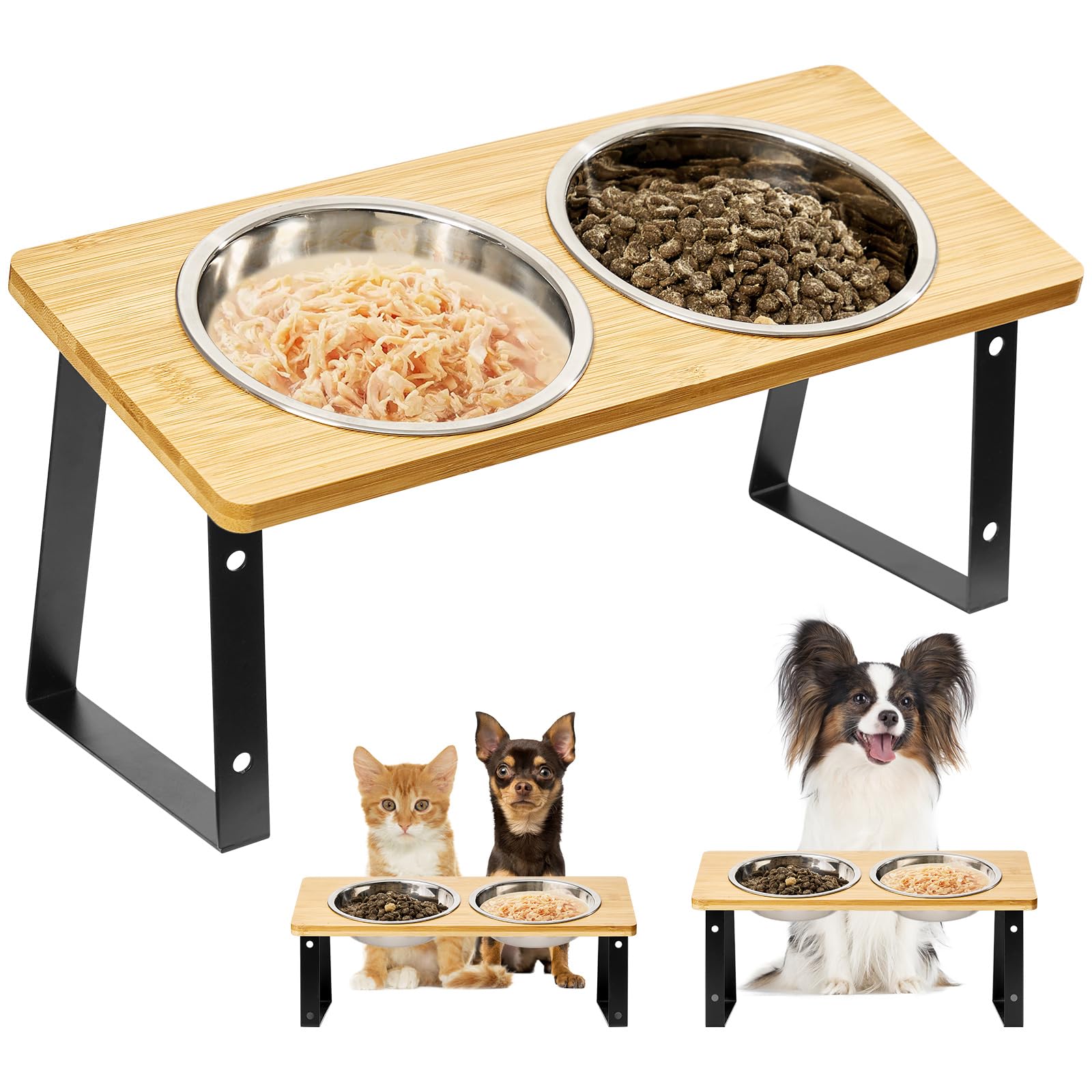 Stainless Steel Elevated Cat Bowls - 15 Raised, Anti Vomiting, Dishwasher Safe