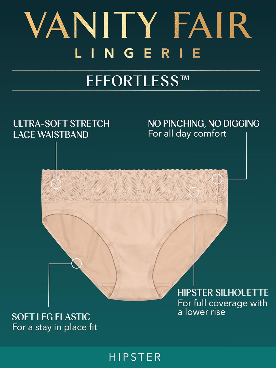 Vanity Fair womens Effortless Panties for Everyday Wear, Buttery Soft Fabric & Lace - Image 4