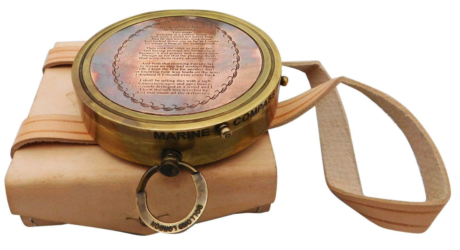 ANCIENNE BOUSSOLE VINTAGE en laiton 3" poème maritime en laiton poème