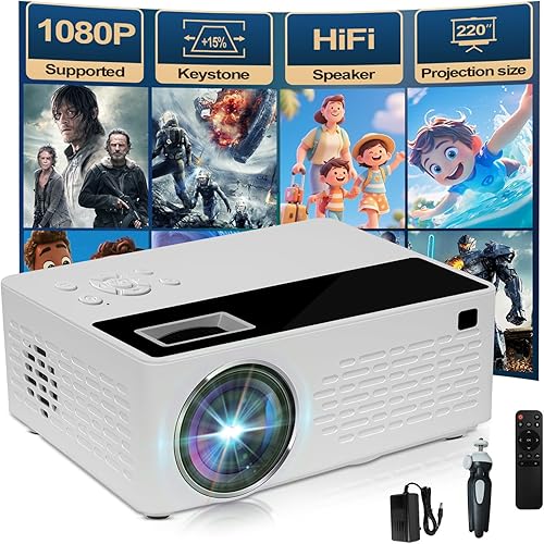 Soporte inteligente para proyectores 4K, viene con un mini soporte, mini proyector con altavoz estéreo, proyector portátil Full HD, compatible con