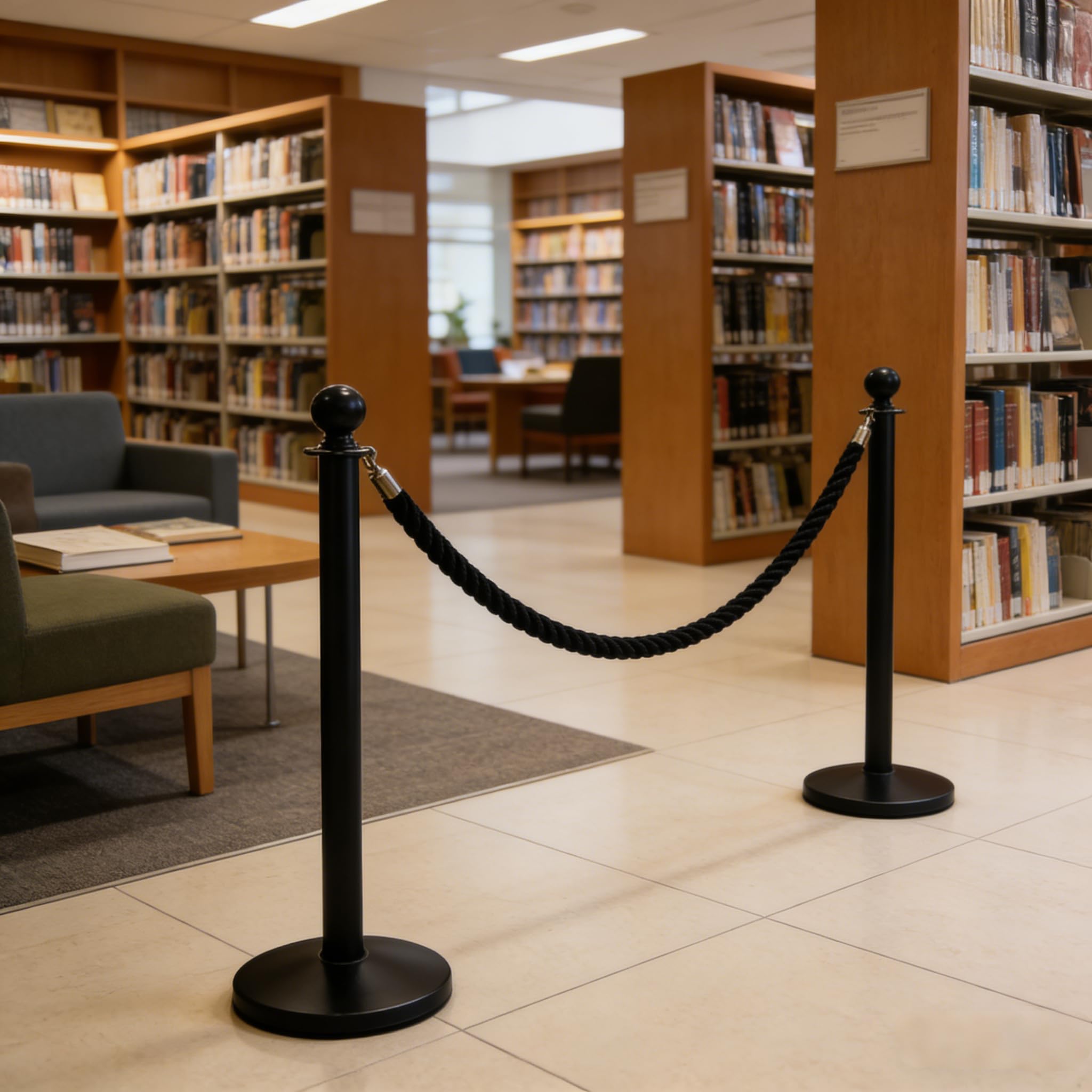 2 Pièces Cordon de délimitation Noir: 1,5m Cordes de Barrière Noir | avec Crochet, pour les hôtels, Centre Commercial, Bibliothèque, Musée, Système de Guidage des Personnes