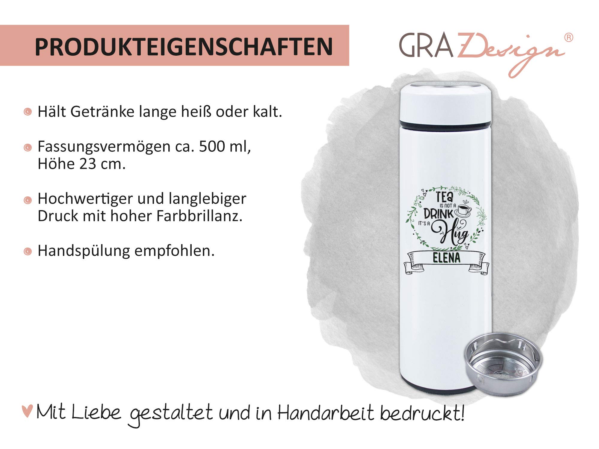 GRAZDesign Tee Geschenkset mit Namen Teebox Tasse mit Thermosflasche Weihnachten inkl. Tee und Box - Geschenkbox (Tee Spruch, Geschenkset)